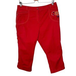 Pierre Balmain Golf Womens Red Capris Floral Embroidery Size 84 cm / 33"